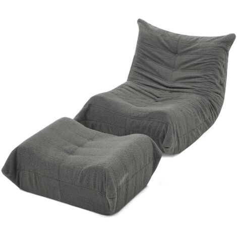 Lazy Sofa mit Rückenlehne und Fußhocker, Relaxsessel, Weicher Teddyfell-Bohnensack-Bodenlesesessel, Bequemer Einzel-Bodensofa für Wohnzimmer, Schlafzimmer, Arbeitszimmer, Apartment, Gray