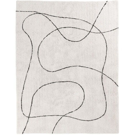 LAZZA - Tapis 160x230cm 100% Coton Blanc Lignes Noires