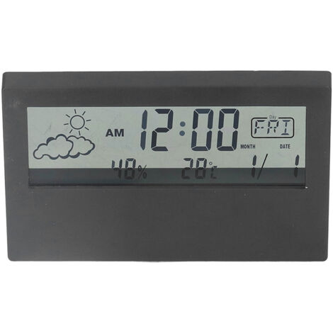 LCD Alarm Clock Transparent Multifunctional Large Screen Display Battery Powered Digital Alarm Clock for Home Travel Black