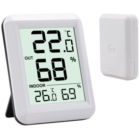 LCD blanco, ℃/℉, batería incluida, termómetro interior y exterior con actualización automática, transmisor inalámbrico, monitor de temperatura y medidor de humedad, pantalla grande