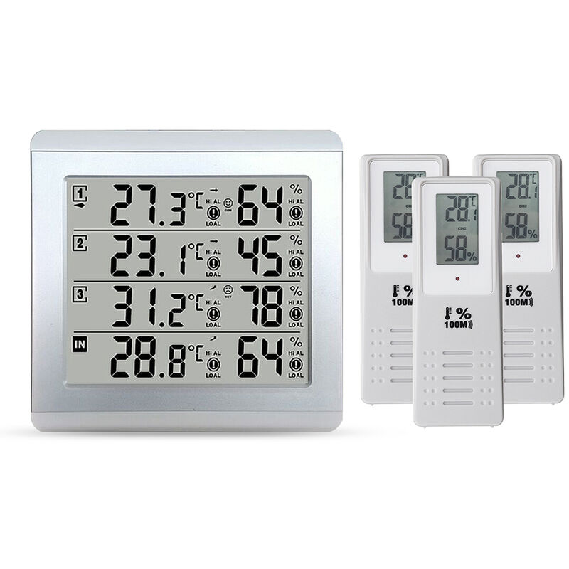 LCD Digital Thermometer 3 Sensoren Innentemperatur Alarm Alarm Luftfeuchtigkeit