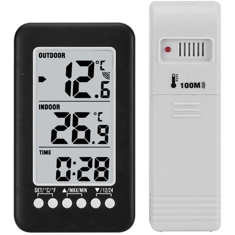 Image of Decdeal - lcd ℃/℉ Digitales kabelloses Innen-/Außenthermometer, Uhr, Temperaturmessgerät mit Sender