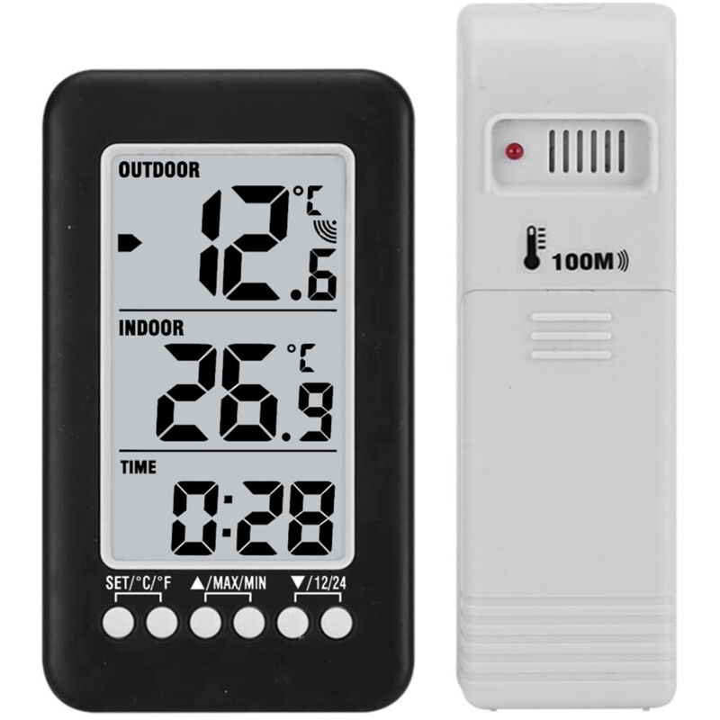 Image of Meterk - lcd ℃/℉ Digitales kabelloses Innen-/Außenthermometer Uhr Temperaturmessgerät mit Sender