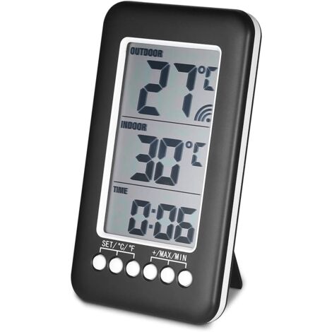 LCD-Digitalthermometer ℃/℉ Digitales Innen-/Außenthermometer Zeituhr Temperaturmessung mit Sender