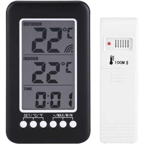 LCD Numérique Intérieur Extérieur Thermomètre Horloge Température Mètre Transmetteur Sans Fil