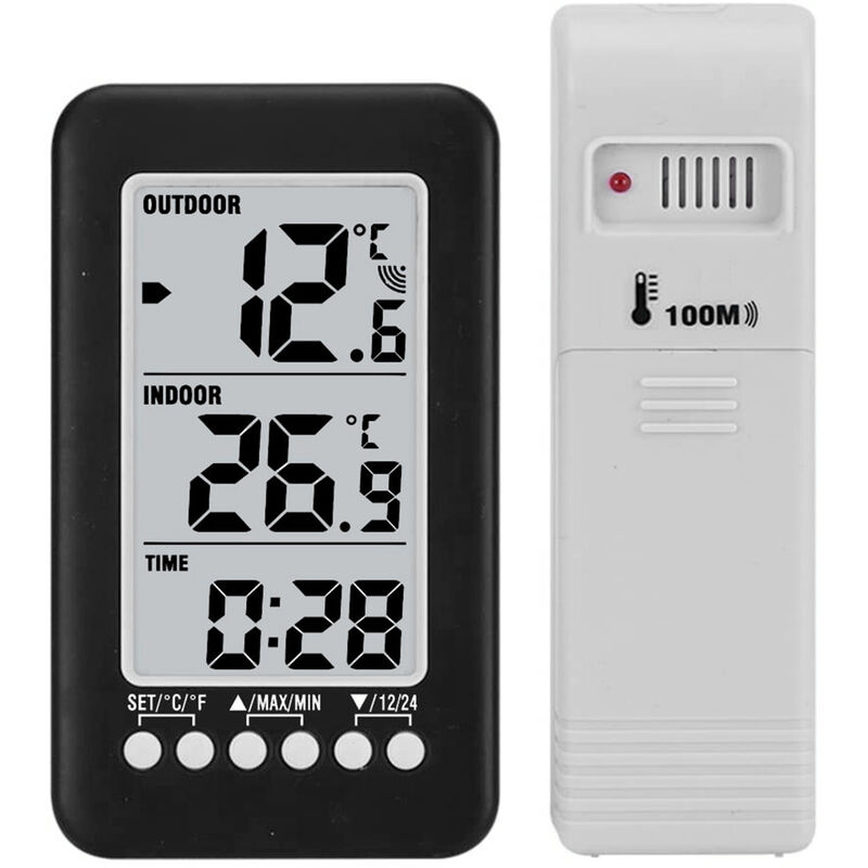 Image of Decdeal - lcd ℃/℉ Termometro digitale wireless per interni/esterni, orologio, misuratore di temperatura con trasmettitore