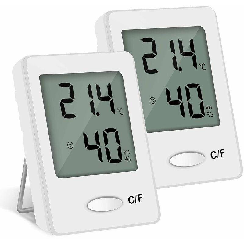 LCD Thermomètre Hygromètre Interieur Numérique Température Humidité de Haute Précision Portable (blanc) 2PCS