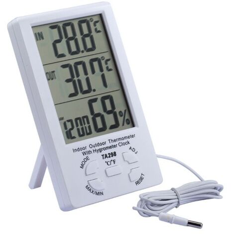 LCD Thermomètre Numérique avec Sonde，Hygromètre Intérieur et Extérieur，Moniteur Température Humidité—(Blanche)