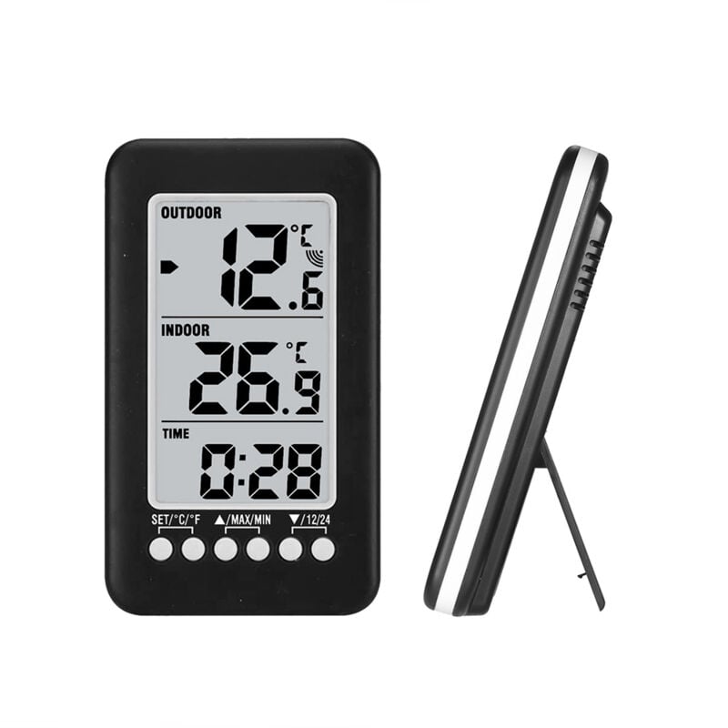 Lcd ℃/℉ Thermomètre numérique sans fil intérieur/extérieur, (avec émetteur) Thermomètre à horloge