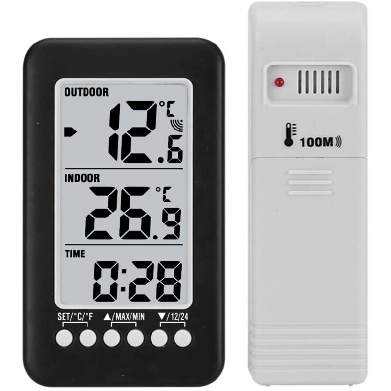 Decdeal - lcd ℃/℉ Thermomètre numérique sans fil intérieur/extérieur, horloge, compteur de température avec émetteur