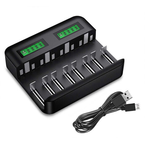 LCD-Universal-Akkuladegerät, Universal-Ladegerät für AA/LR6, AAA/LR3, C/R14, D/R20 Ni-MH-Akkus mit Micro-USB-Eingang Typ C, 9008-Ladegerät mit Batterieerkennungstechnologie