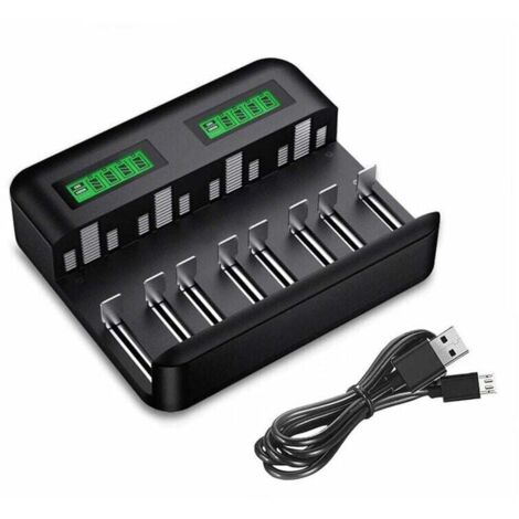 LCD-Universal-Akkuladegerät, Universal-Ladegerät für AA/LR6, AAA/LR3, C/R14, D/R20 Ni-MH-Akkus mit Typ-C-Micro-USB-Eingang, 9008-Ladegerät mit Batterieerkennungstechnologie