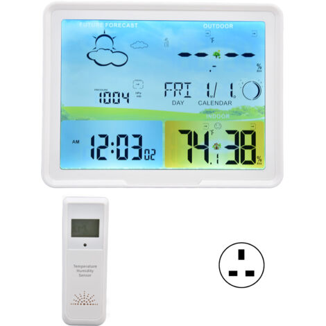 LCD Weather Forecast Indoor Outdoor Thermometer with RCC Receiving Function 100‑240VUK Plug