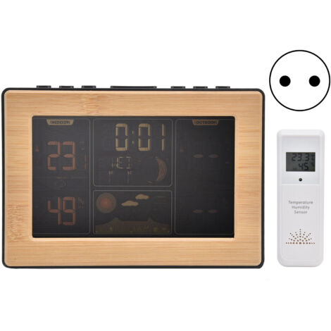 LCD-Wetterstation mit RCC-Empfänger, drahtlosem Thermometer und Hygrometer, EU-Stecker 100–240 V