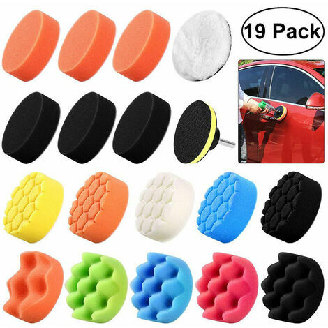 LCGEDB 19 pièces 3 tampon de polissage éponge de polissage Kit de polissage éponge pour polissage abrasif automatique avec embouts M14 pour polissage RO/DA à double action