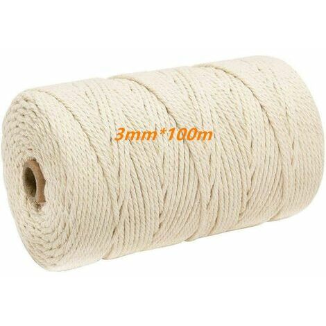 LCGEDB Fil de macramé,Coton Naturel Corde en Jute,Corde de Coton Cordon pour Macramé,Corde de Coton,Macramé pour DIY (100M-3mm)