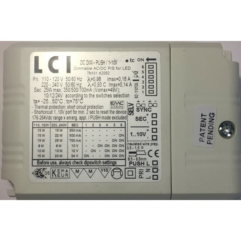 LCI - dc dim-push / 1-10V 25W Convertisseur led dimmable