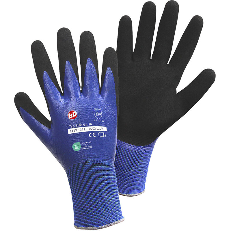 Gants de protection leipold + döhle 1169 nylon avec double revêtement nitrile en 388 taille 9