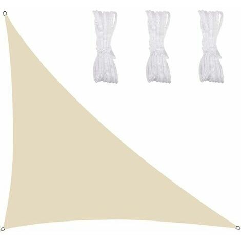 LDSBHN Voile D'Ombrage Triangle ImperméAble Toile Tendue Protection des Rayons UV Tissu ImperméAble RéSistant Aux IntempéRies SèChe Rapidement pour Jardin Parcs Pelouses, 2.4X2.4X2.4m,Beige-Blanc