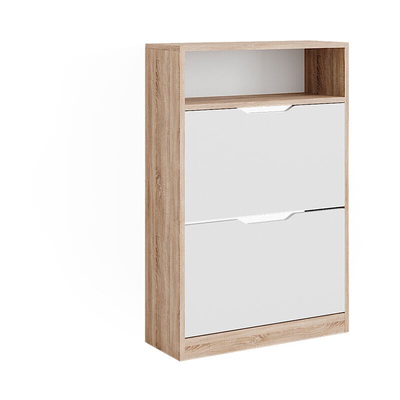 Vicco - Meuble à chaussure Luca, Blanc/Sonoma, 59x89.5cm avec 2 compartiments