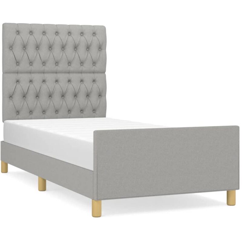 Jinlefu - Cadre de lit avec tête de lit Gris clair 90x190 cm Tissu