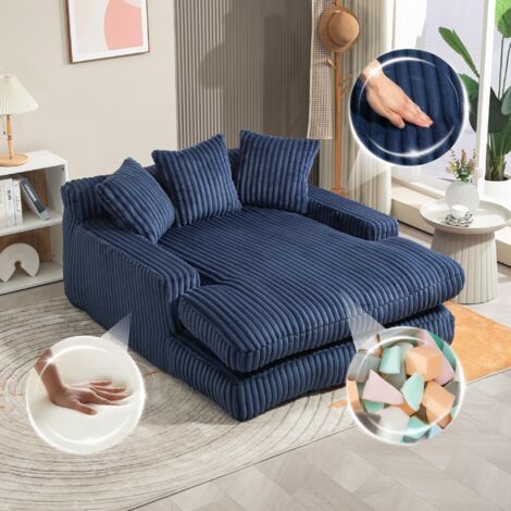 Le canapé-lit moderne en velours côtelé Cloud Couch est doté de trois coussins moelleux et d'un canapé confortable une place au sol, adapté aux salons, appartements et bureaux (bleu marine).