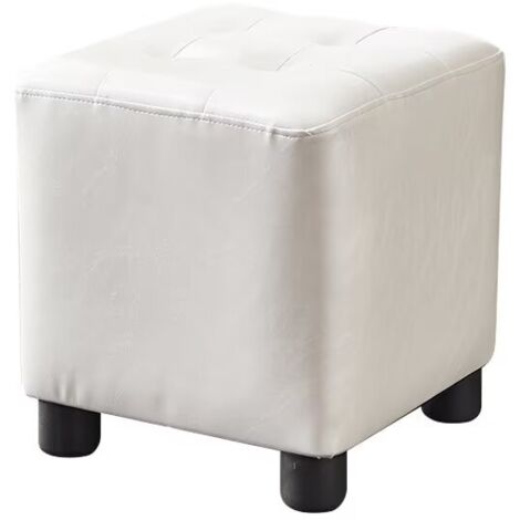 Le carré Pouf Housse Repose Pied , Couverture pour Tabouret de Canapé Élastique, Le Cuir PU, Bois Solide, Tabouret de Salon, 30 x 30 x 35 cm, Blanc