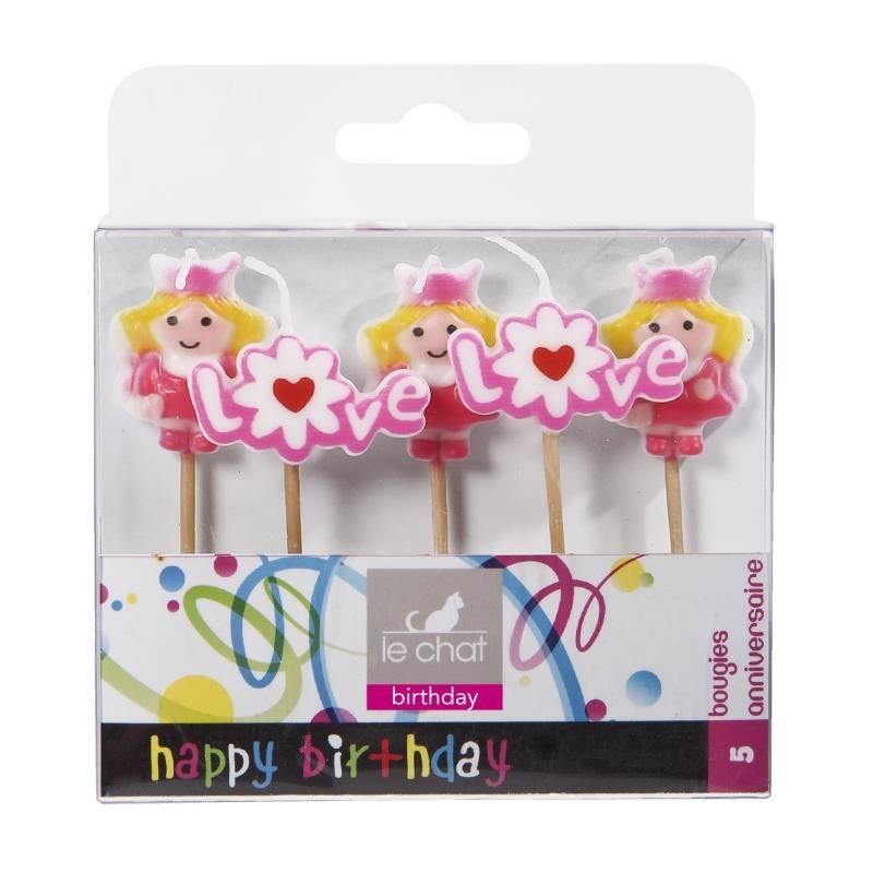 Le Chat Lot De 5 Bougies D Anniversaire Sur Pic Princesses 10 X 2 2 X H 211 Cm Rose Et Jaune