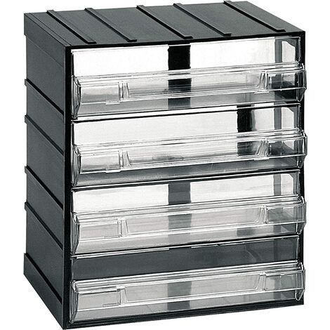 Art Plast Meuble de Rangement modulaire en Plastique L 192 x P 148 x H 230 mm avec 4 tiroirs Transparents, Polypropylène, Noir, 19,2x14,8x23