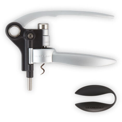 Le Creuset Set con cavatappi professionale e tagliacapsule abbinato, LM250, Rimozione del tappo della bottiglia di vino, Alluminio spazzolato, Poliammide, 59058013009410