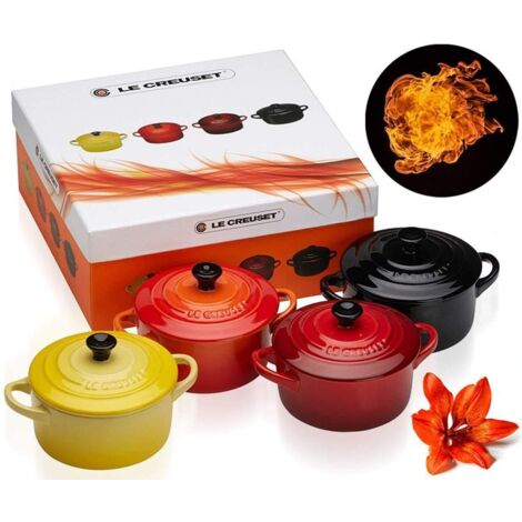 Le Creuset Set de 4 mini cocottes de ceramica de gres, 250 ml, ⌀ 10 cm, Ciliegia e vulcanico, 79212105129100