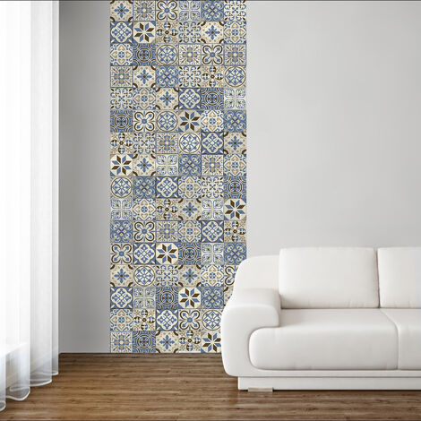 Lé décoratif unique en papier peint intissé, mur de carreaux de ciment chic style typique, 96 cm X 250 cm - Multicouleur