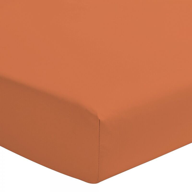 Couettes Et Cetera - Drap housse percale de coton - Bonnet 30cm - Orange - 140x190 cm - Orange