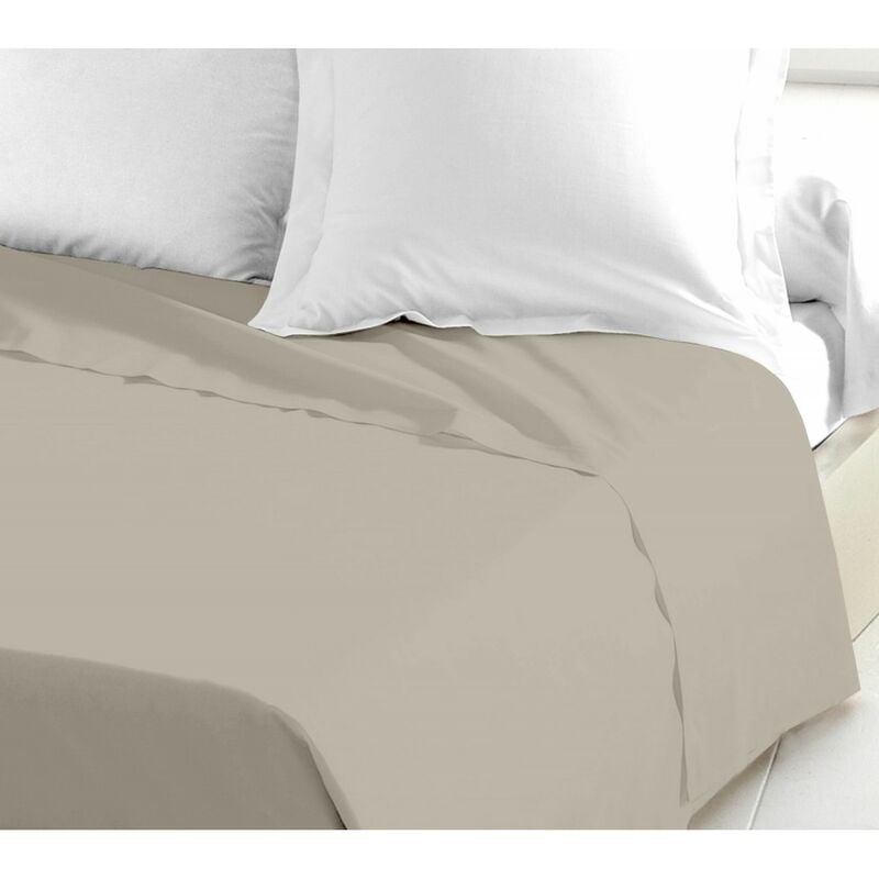 Drap plat coton 57 fils beige Crème 240 x 300 cm