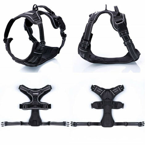 Le harnais pour chien est anti-traction, facile à porter pour les chiens.Harnais réglable réfléchissant, avec sangle avant.Chien de taille moyenne, grand, noir