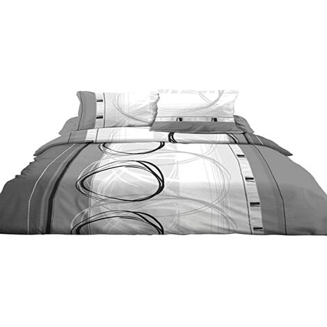 Le linge de Jules Copripiumino 240 x 260 cm + 2 federe in Puro Cotone 57 Fili, Colore: Grigio