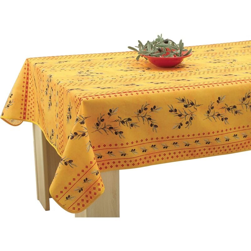 Le Linge De Jules - Nappe Anti-taches Olivettes Jaune - Rectangle 150 x 350 cm