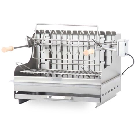 Le Marquier – Barbecue charbon Mendy 54 x 32 cm – Foyer horizontal et vertical – Cuve inox pour usage intensif – Tournebroche électrique