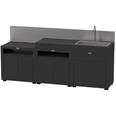 LE MARQUIER - CUCINA COMPLETA 3 ELEMENTI 240X56.5X128CM NERA CON PARASPRUZZI