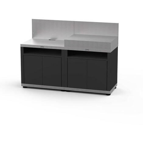 LE MARQUIER Cuisine 2 éléments avec crédence en inox et acier noir - 160 x 56 x 115 cm