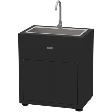 Le Marquier – Meuble cuisine extérieure avec évier inox 70 x 40 cm – Acier traité époxy noir – Dimensions 80 x 55 x 92 cm – Système d'attache modulable
