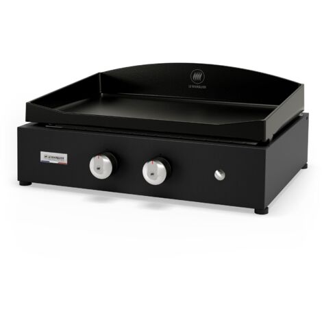 Le Marquier – Plancha à gaz 2 brûleurs inox – Plaque fonte émaillée inclinable 60x40cm – Puissance optimale – Allumage piézoélectrique