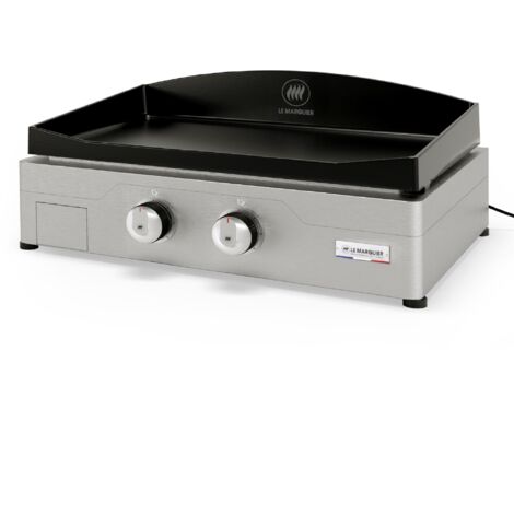 Le Marquier – Plancha électrique 260 inox – 2 zones de cuisson avec thermostats 50-300°C – Plaque fonte émaillée inclinable – Norme IPX4