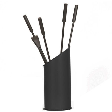 Le Marquier – Serviteur de cheminée en acier peint – Corps circulaire 16 cm avec 4 ustensiles – Coloris noir – Dimensions H 59 cm