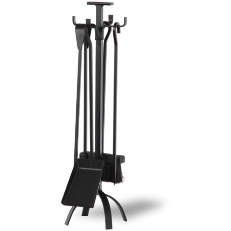 Le Marquier – Serviteur de cheminée trépied noir en acier peint – Dimensions 20x20x65 cm – Accessoires inclus : pelle, pince, balai, tison