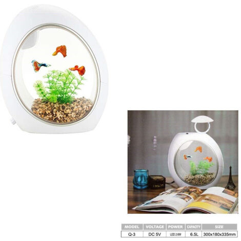 Le Mini Aquarium Complet Q3 Capacité 6,5 Litres Puissance 2.6w Led Intégrée