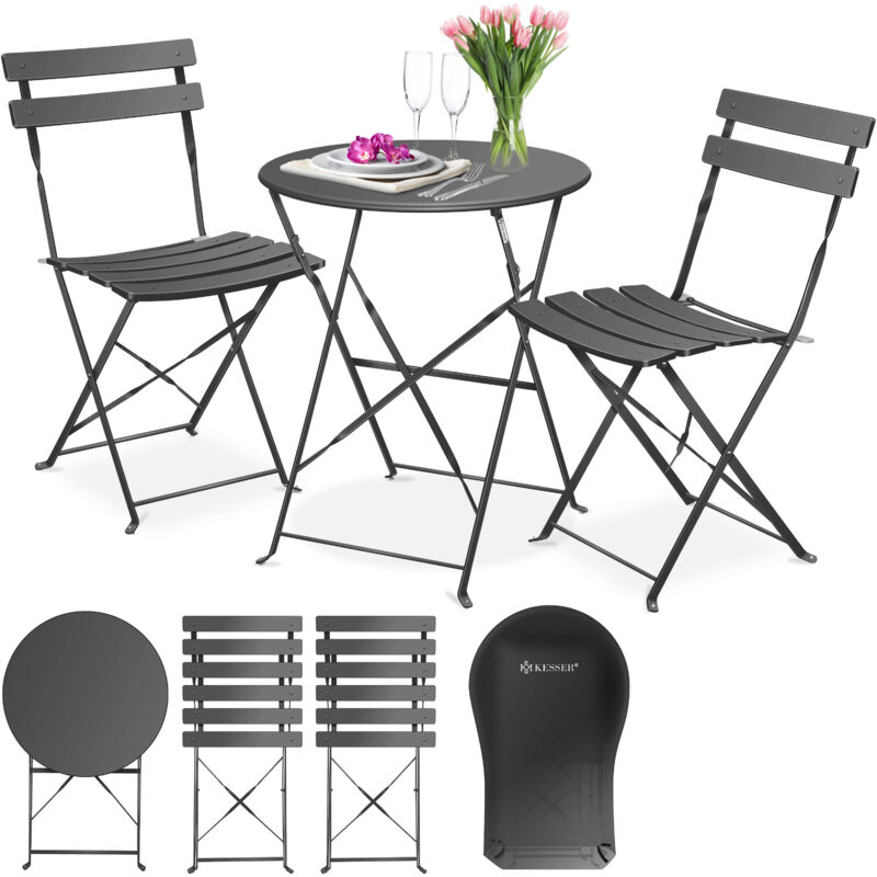 Set de bistrot 3 pièces Table de bistrot avec 2 chaises pliables Set de balcon Meubles pliants Set de siège Garniture de jardin Meubles de jardin