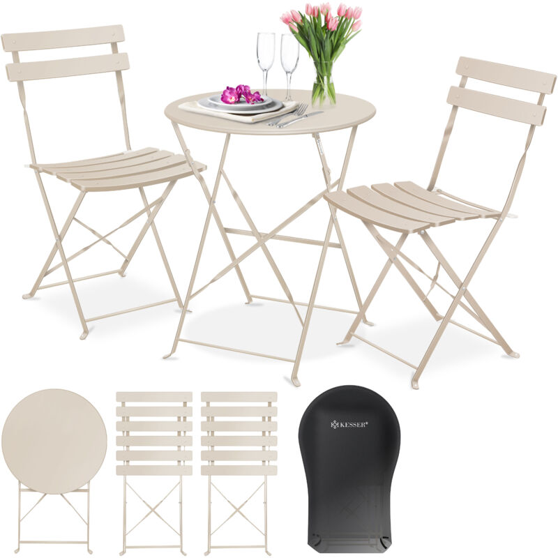 Kesser - Bistroset 3-pièces Bistrotisch mit 2 klappbare Stühle Set Balkonset Klapp-Möbel Gartenset Garniture de jardin meubles de jardin Cappuccino