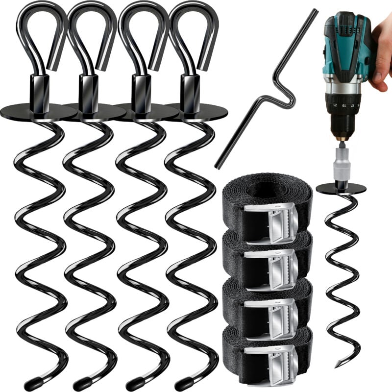 4 ancres de sol Ancres de terre Set de 9 pièces Fixation pour trampoline balançoire pavillon tente de réception abri de jardin balançoire tente noir