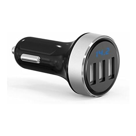 Le nouveau mini chargeur allume-cigare de GRK - 3 ports USB iSmart QC 3.0-5V/4.8A - Fonction voltmètre avec affichage du niveau de la batterie par LED - Compatibilité universelle (3usb/argent)